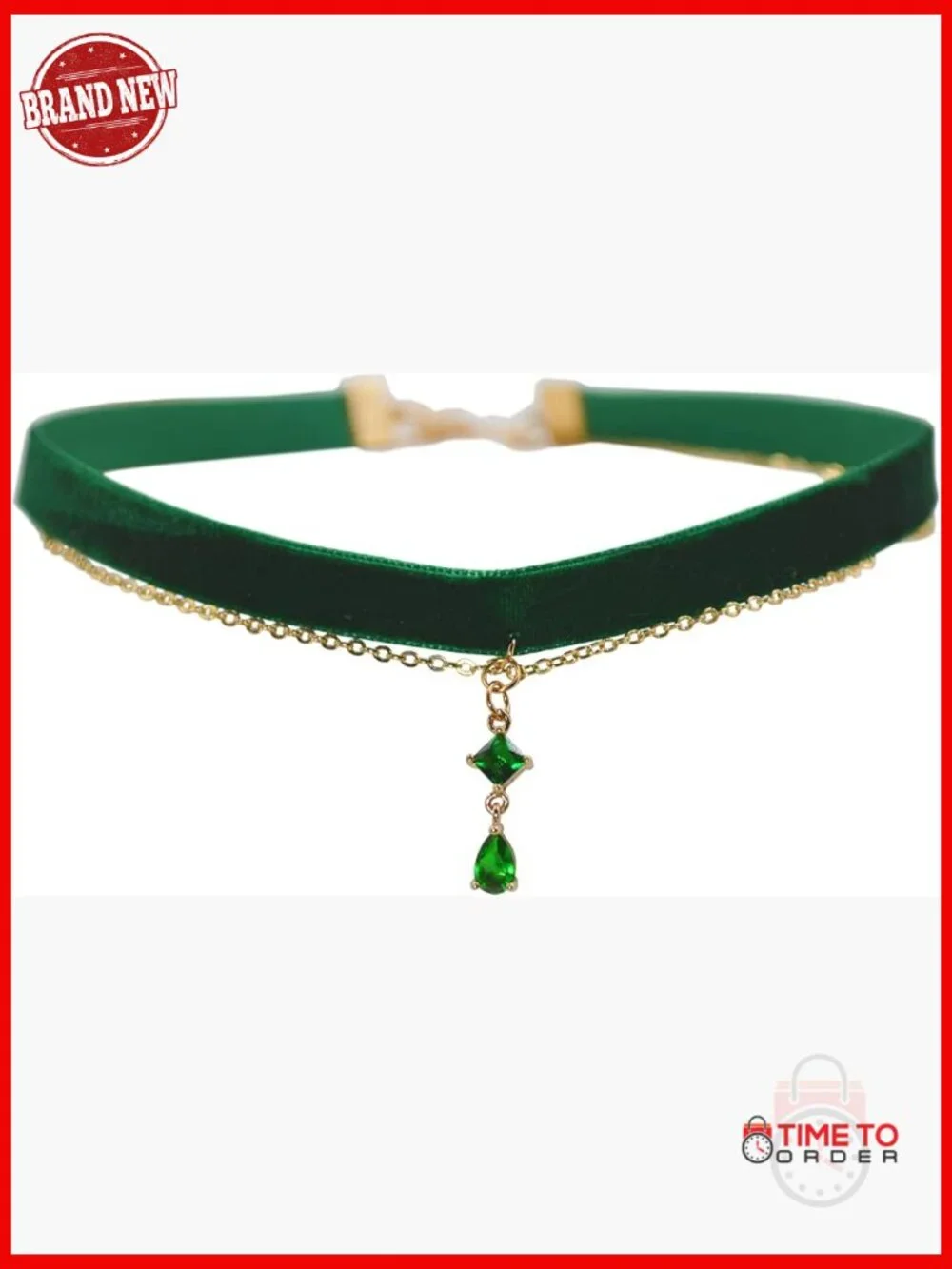 Gothic Velvet Choker Necklace with Emerald Zircon Pendant